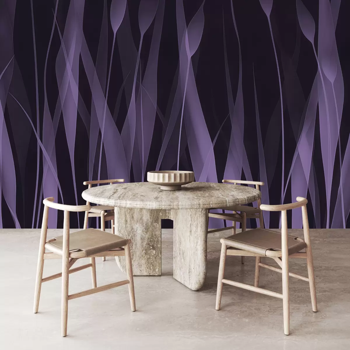 murales de pared Hojas de color púrpura suave sobre un fondo oscuro. w01019v1