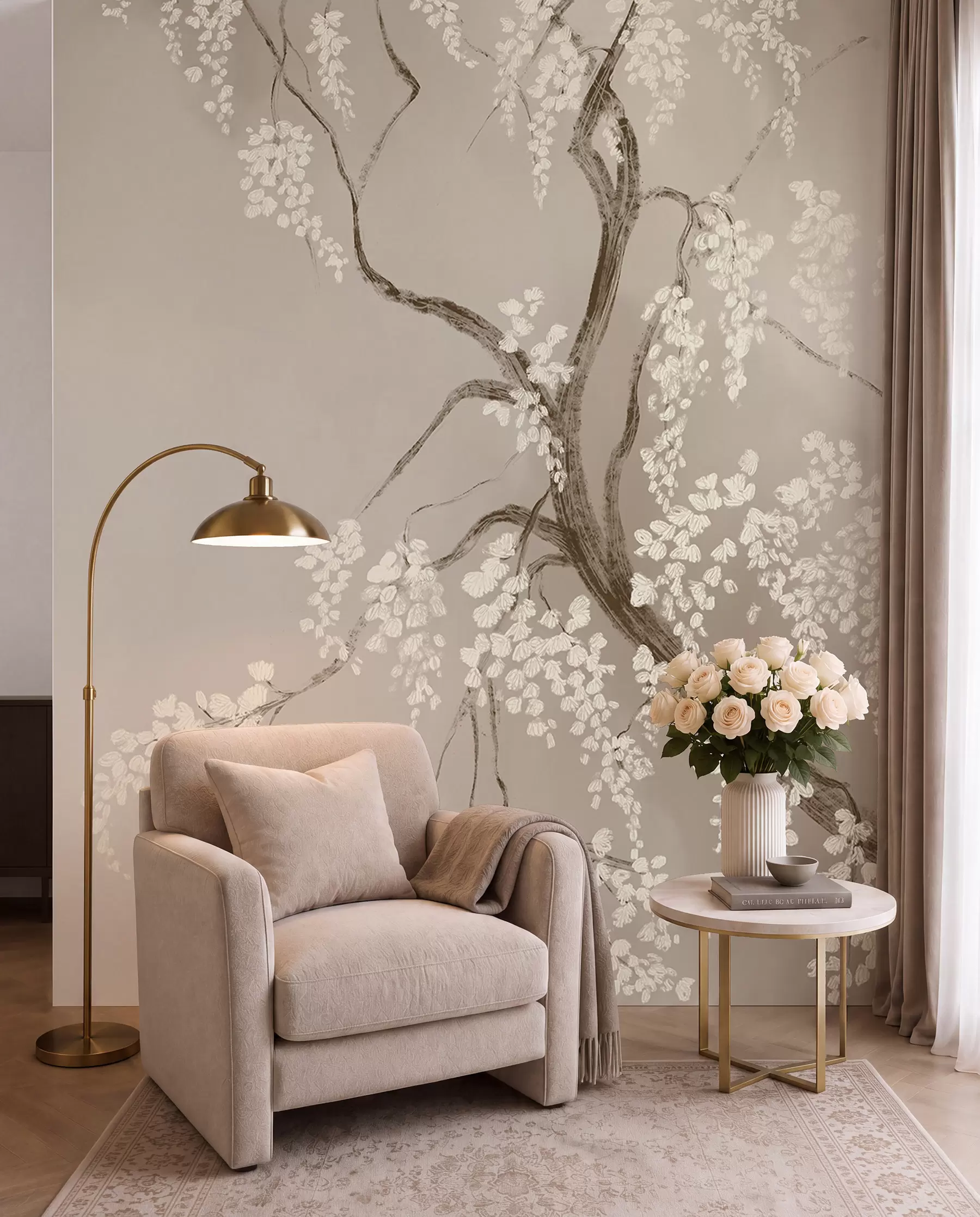 murales de pared Floración serena · Beige w08243