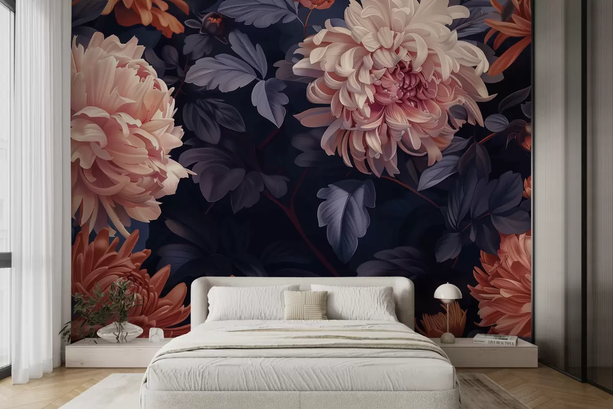 murales de pared Elegante composición de crisantemos en tono morado. w01431v1