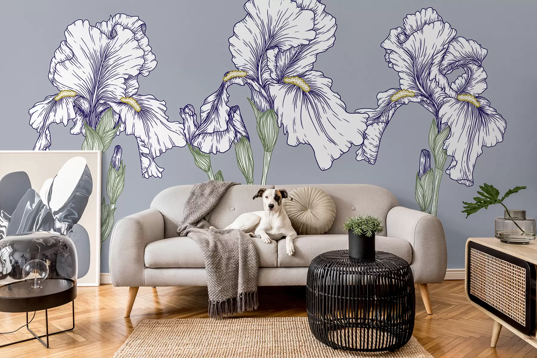 murales de pared Lirios grandes, flores delicadas, fondo delicado w01576v1
