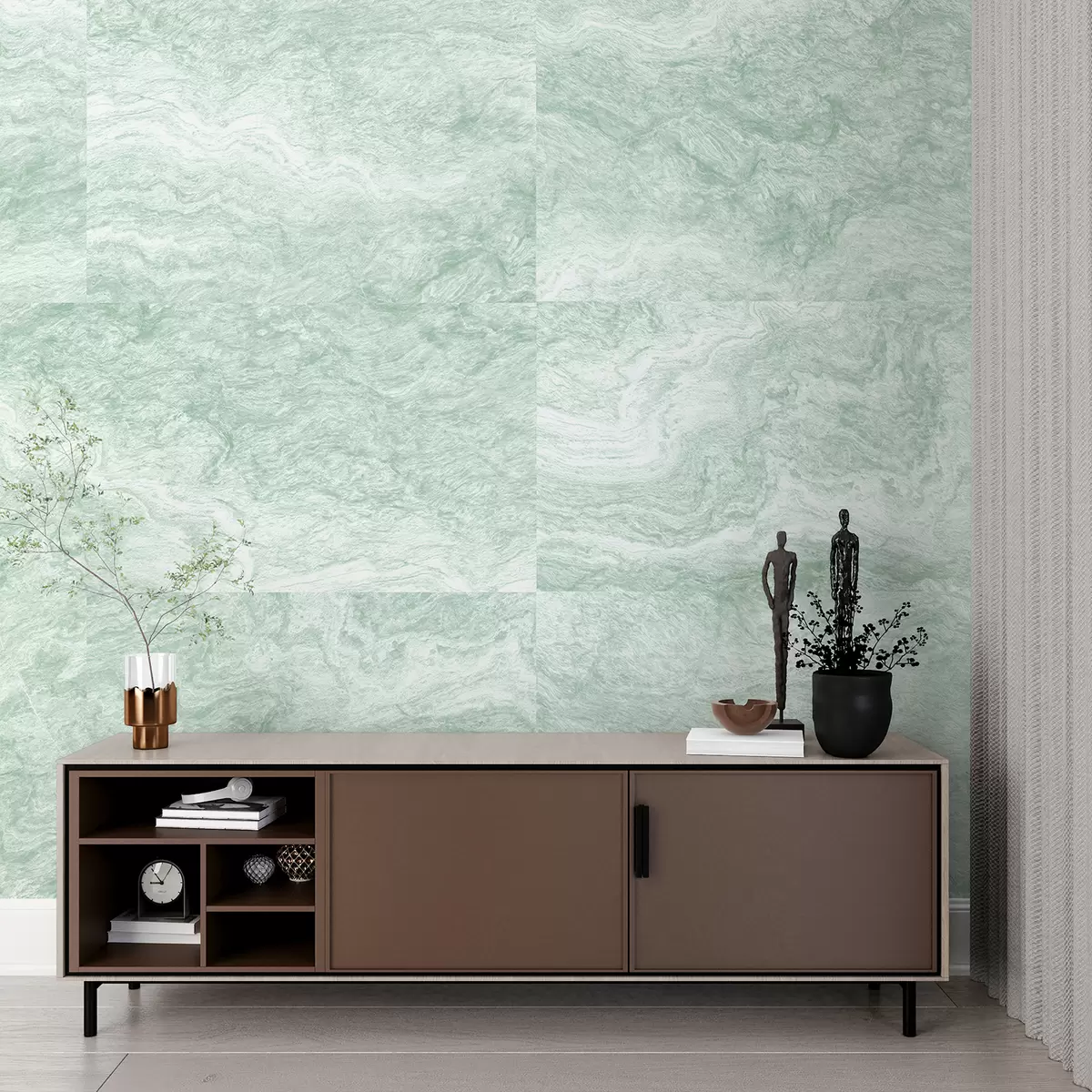 murales de pared Textura de mármol, abstracción, fluido, color verde w01544v2