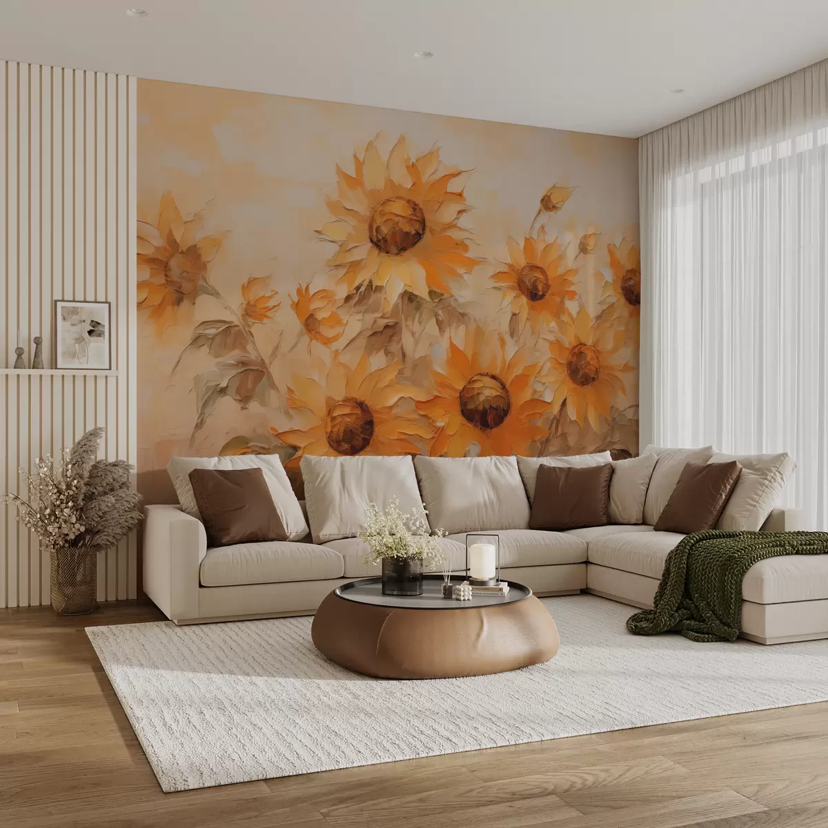 murales de pared Pintura al óleo imitación girasoles en flor w01620