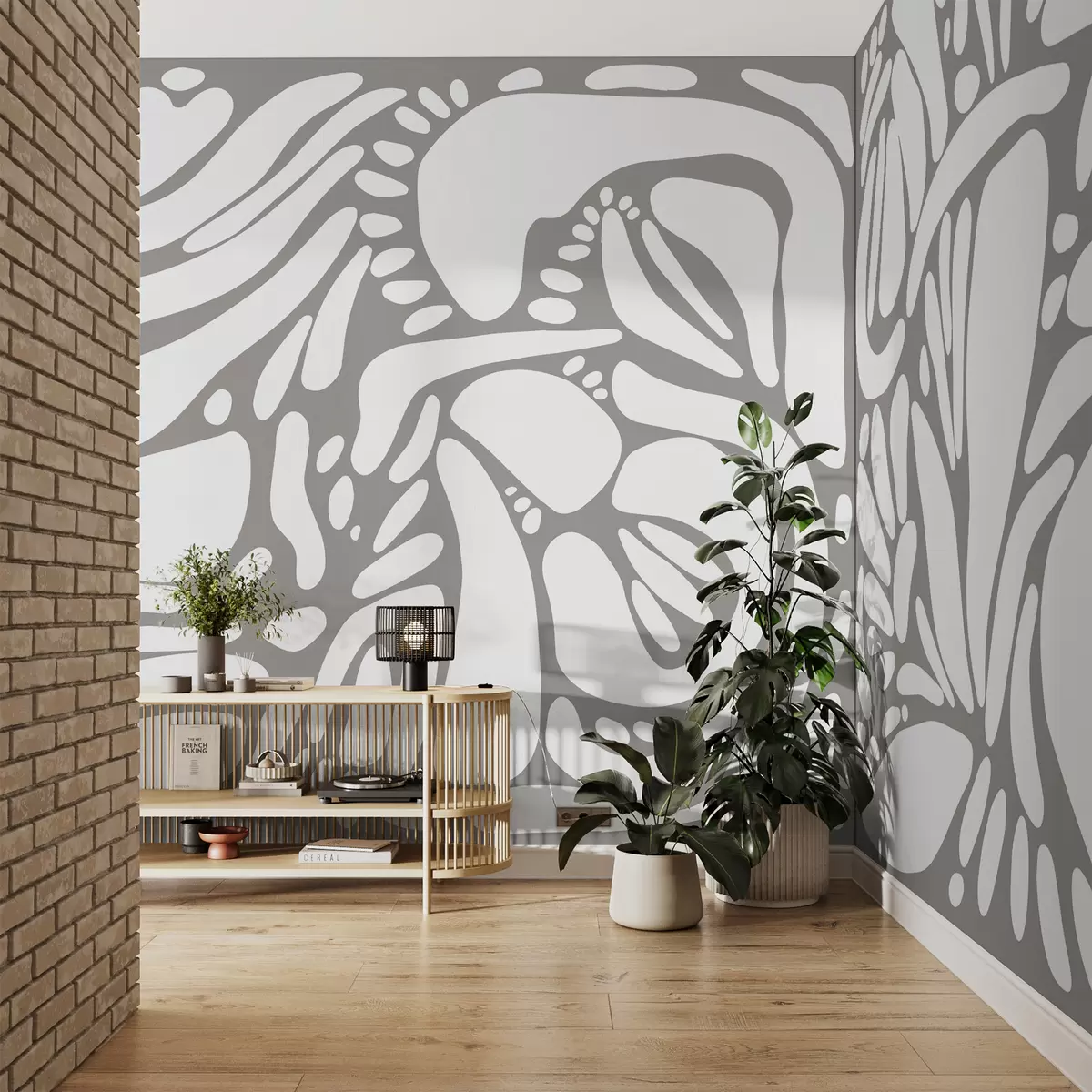 murales de pared Motivo geométrico abstracto, estilo tribal, color gris w01623v4