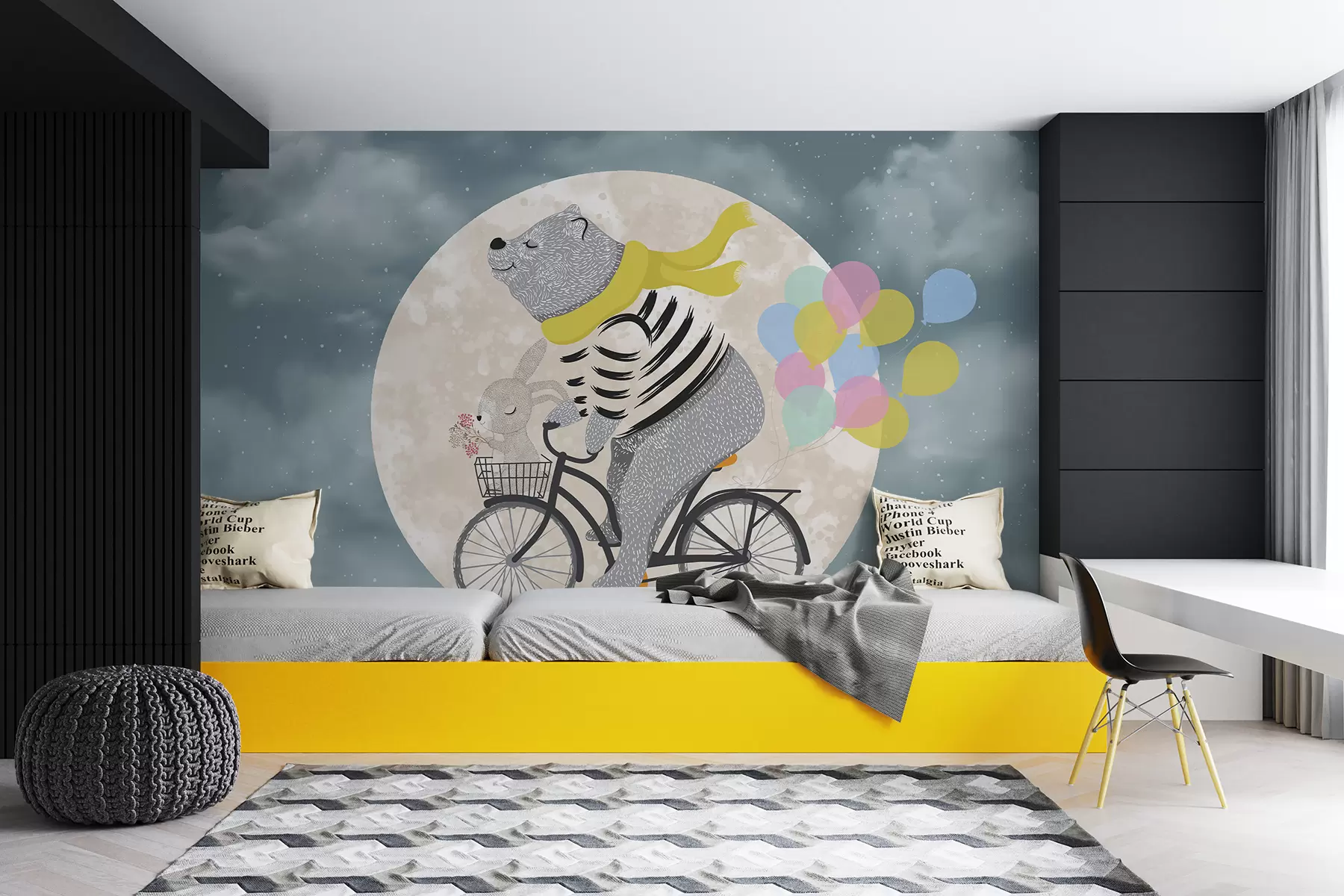murales de pared Papel pintado infantil, oso, liebre, oso en bicicleta, eco w01675