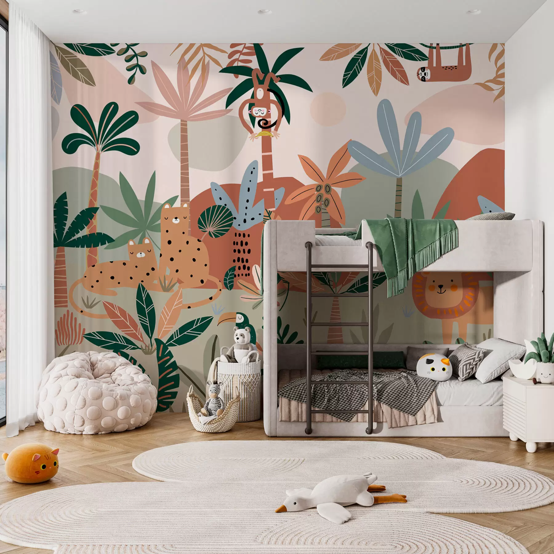 murales de pared Divertidos animales del zoo de la selva tropical w01720