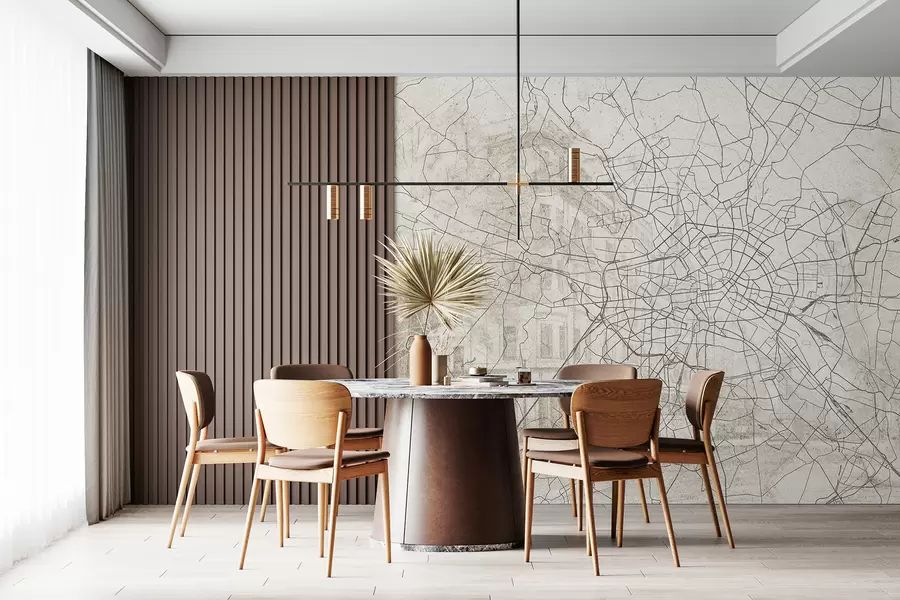 murales de pared Mapa de la ciudad de Berlín, dibujo lineal, arquitectura, Alemania, colores beige w01696