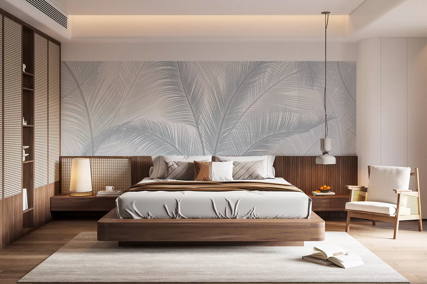 murales de pared Hojas de palmera en tono azul w01759v1