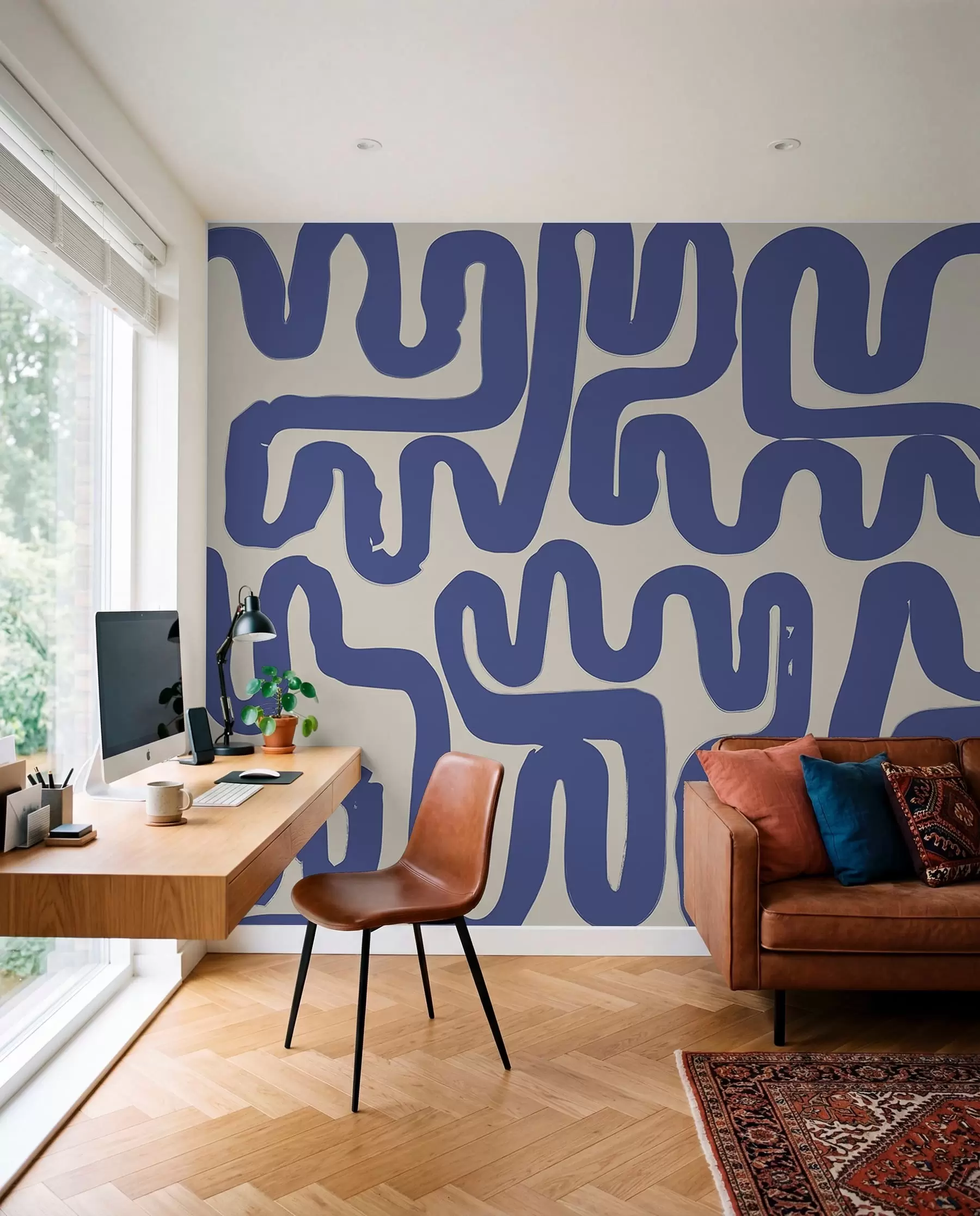 murales de pared Líneas sinuosas en azul w01686