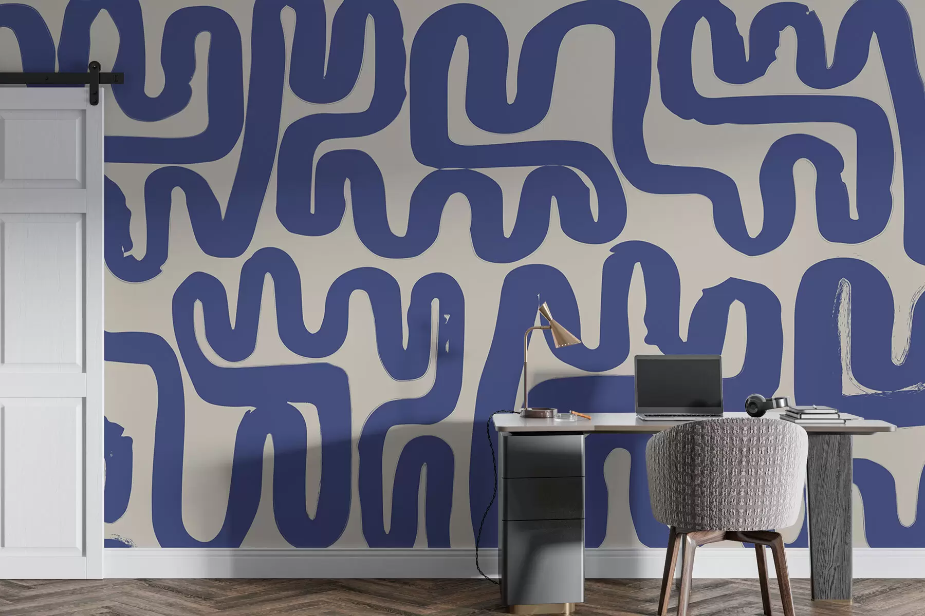 murales de pared Líneas de bobinado azules w01686