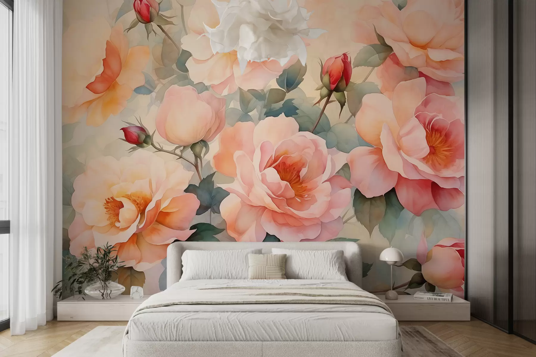 murales de pared Rosas vintage acuarela húmeda w01769