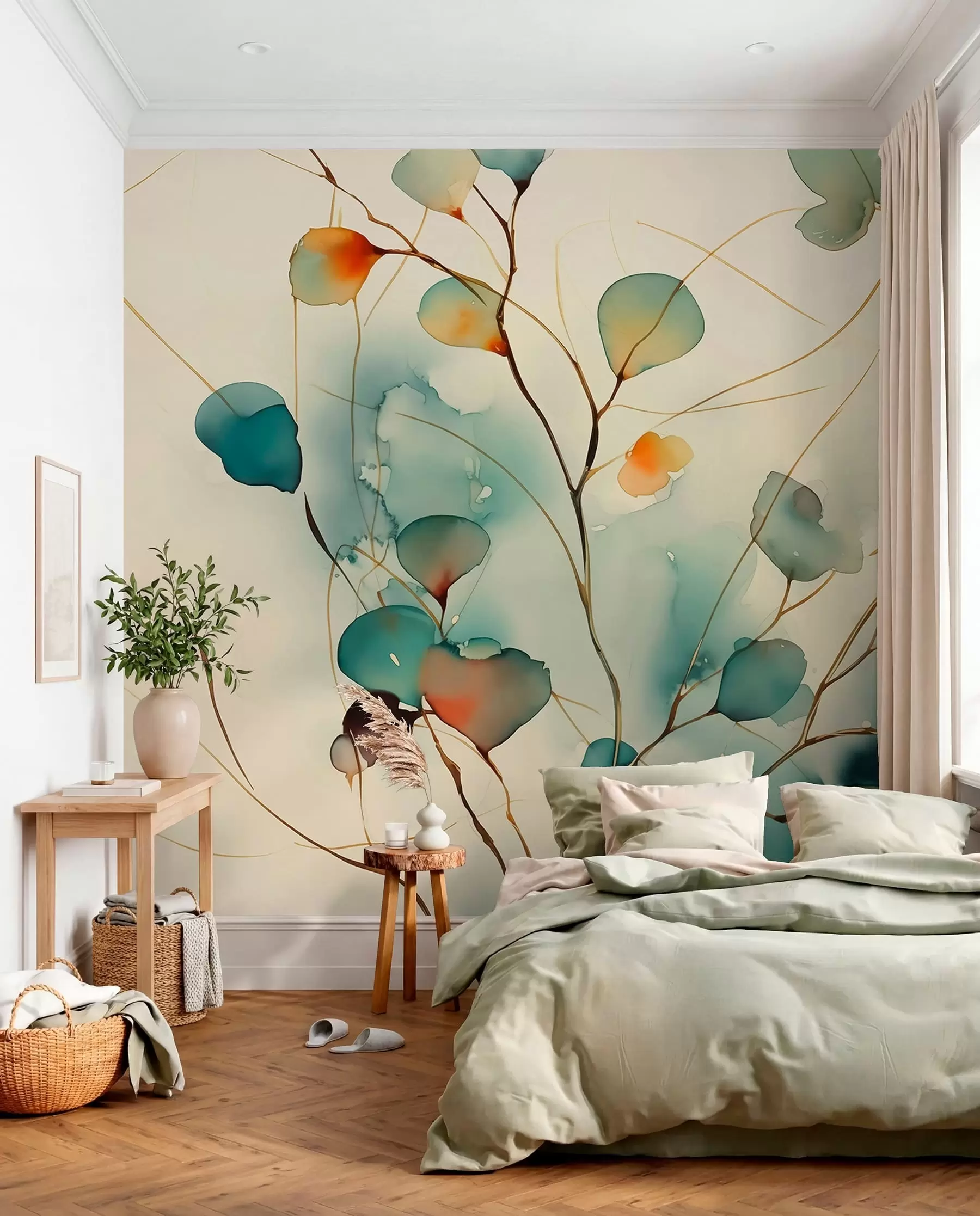 murales de pared Ramas con hojas en acuarela w01779