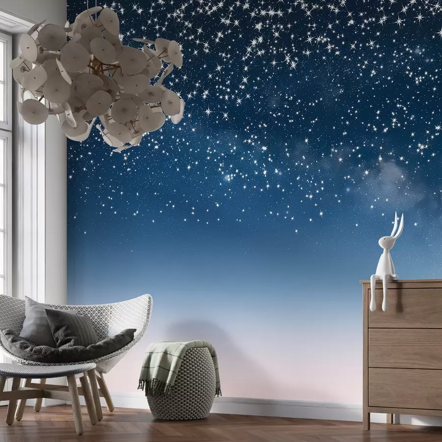 murales de pared Cielo nocturno estrellado, degradado rosa, cósmico, constelaciones w01797