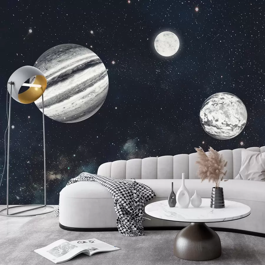 murales de pared Espacio cósmico con estrellas y plantas w01799