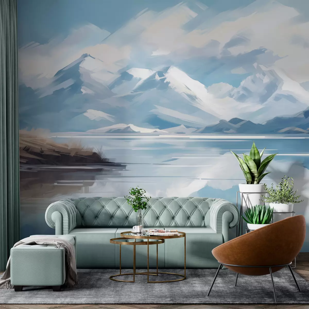 murales de pared Paisaje de montañas y lago en un día de invierno w01683