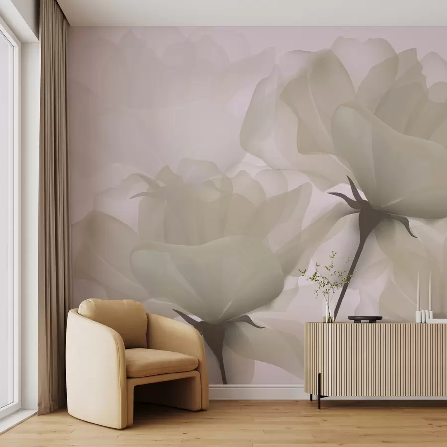 murales de pared Grandes flores blancas delicadas w01925