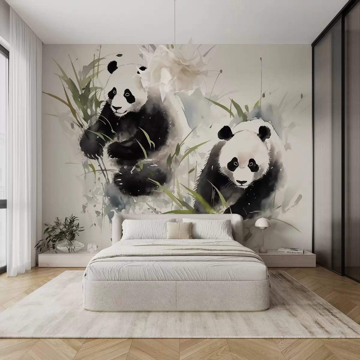 murales de pared Pandas difuminados estilo acuarela húmeda w01948
