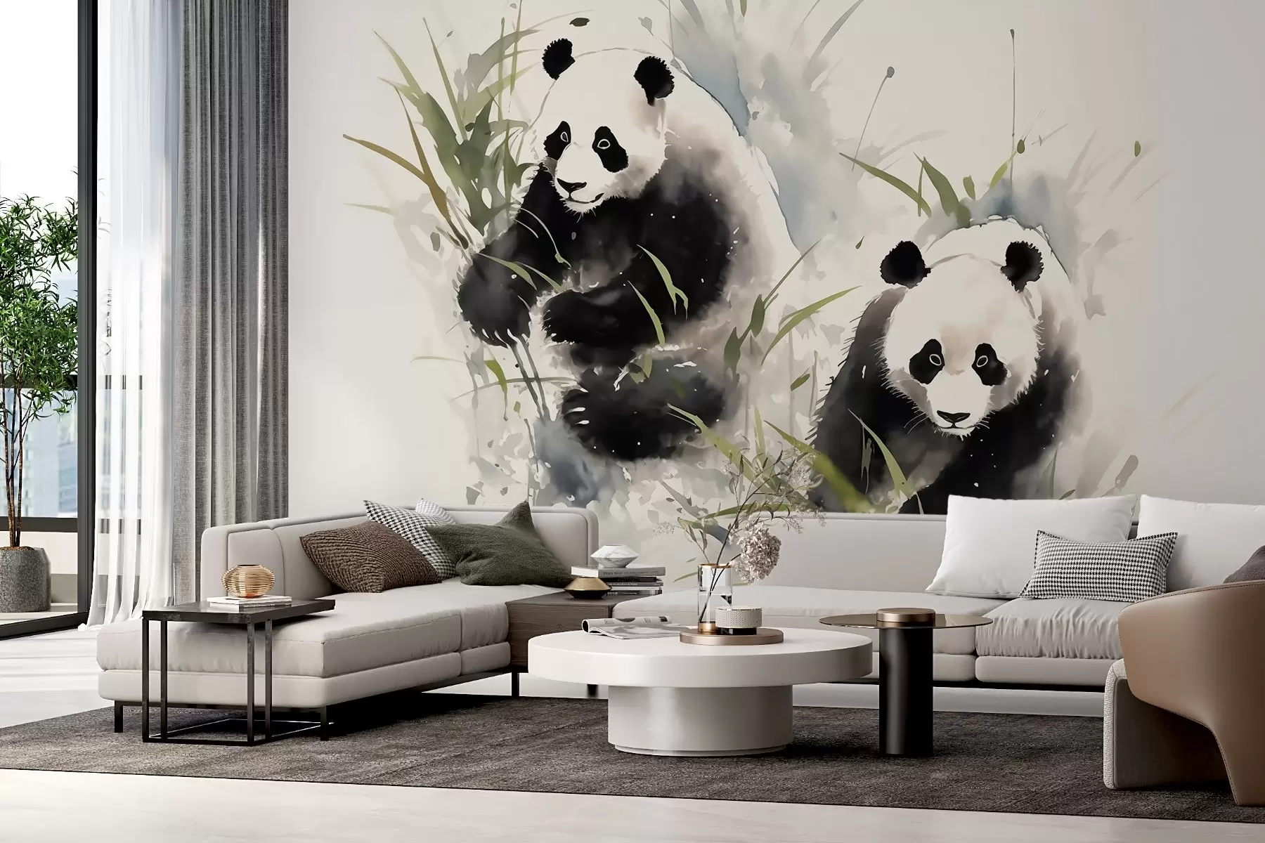 murales de pared Pandas difuminados estilo acuarela húmeda w01948