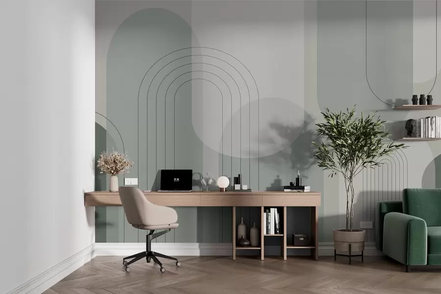 murales de pared Geometría minimalista y boho en tonos verdes w01920