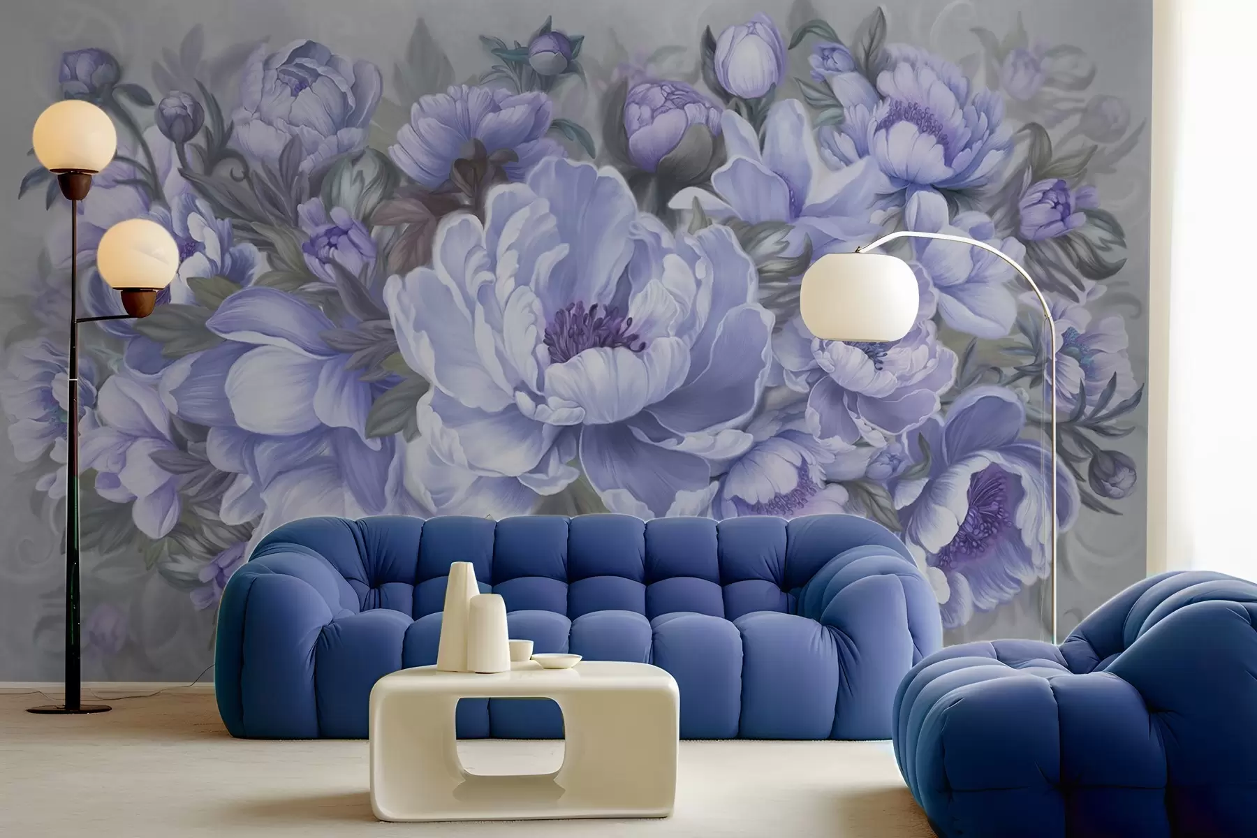 murales de pared Flores grandes en azul w01966v1