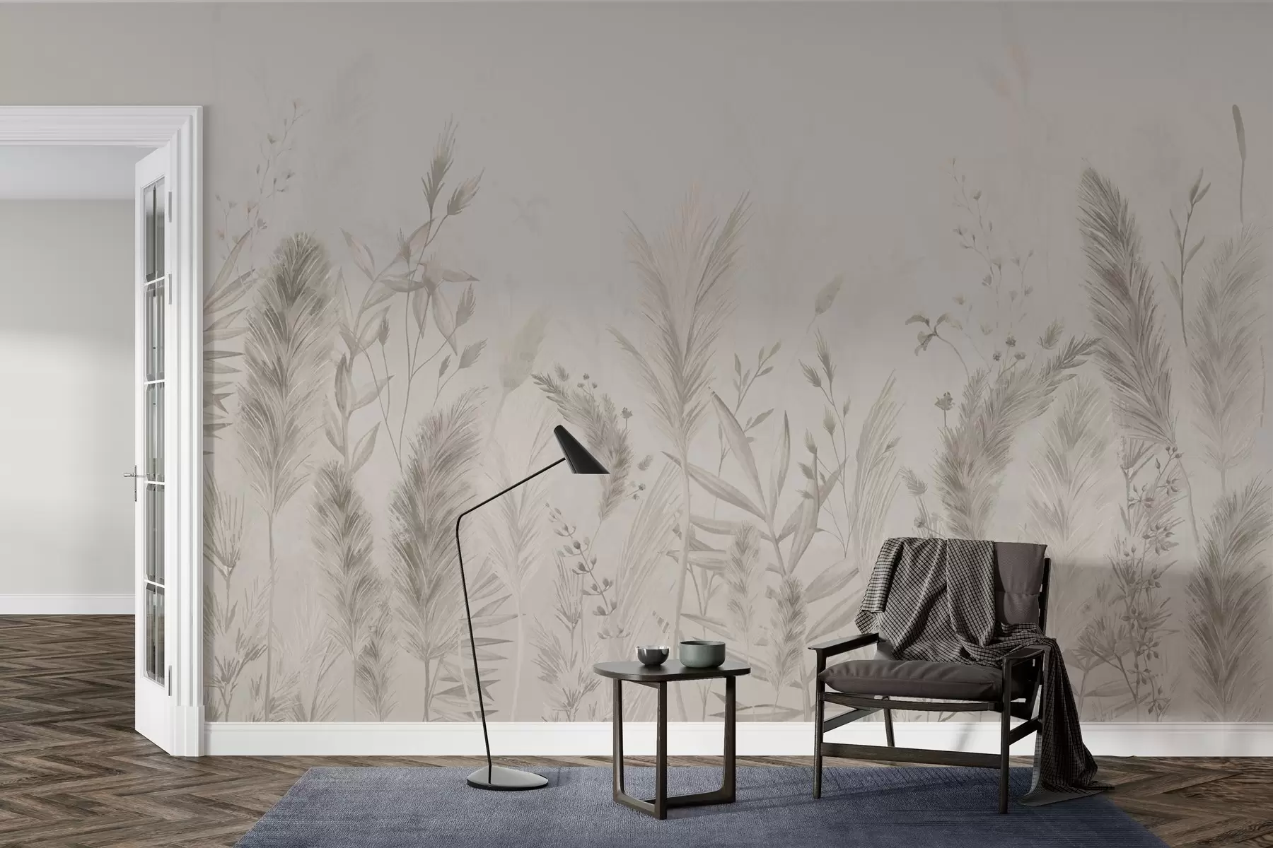 murales de pared Hierbas altas y flores en colores pastel w02004v1