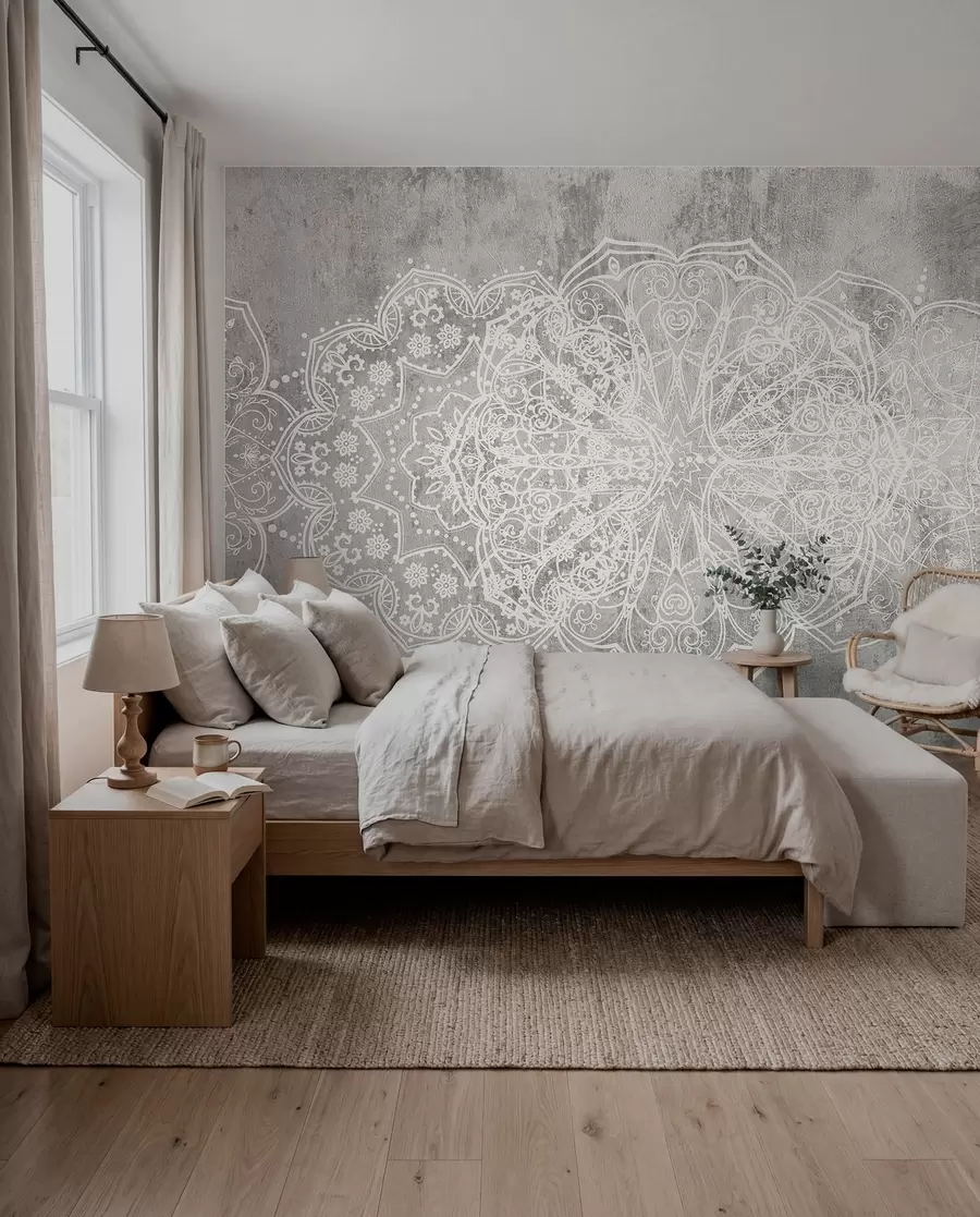 murales de pared Mandala de encaje plateado w08387