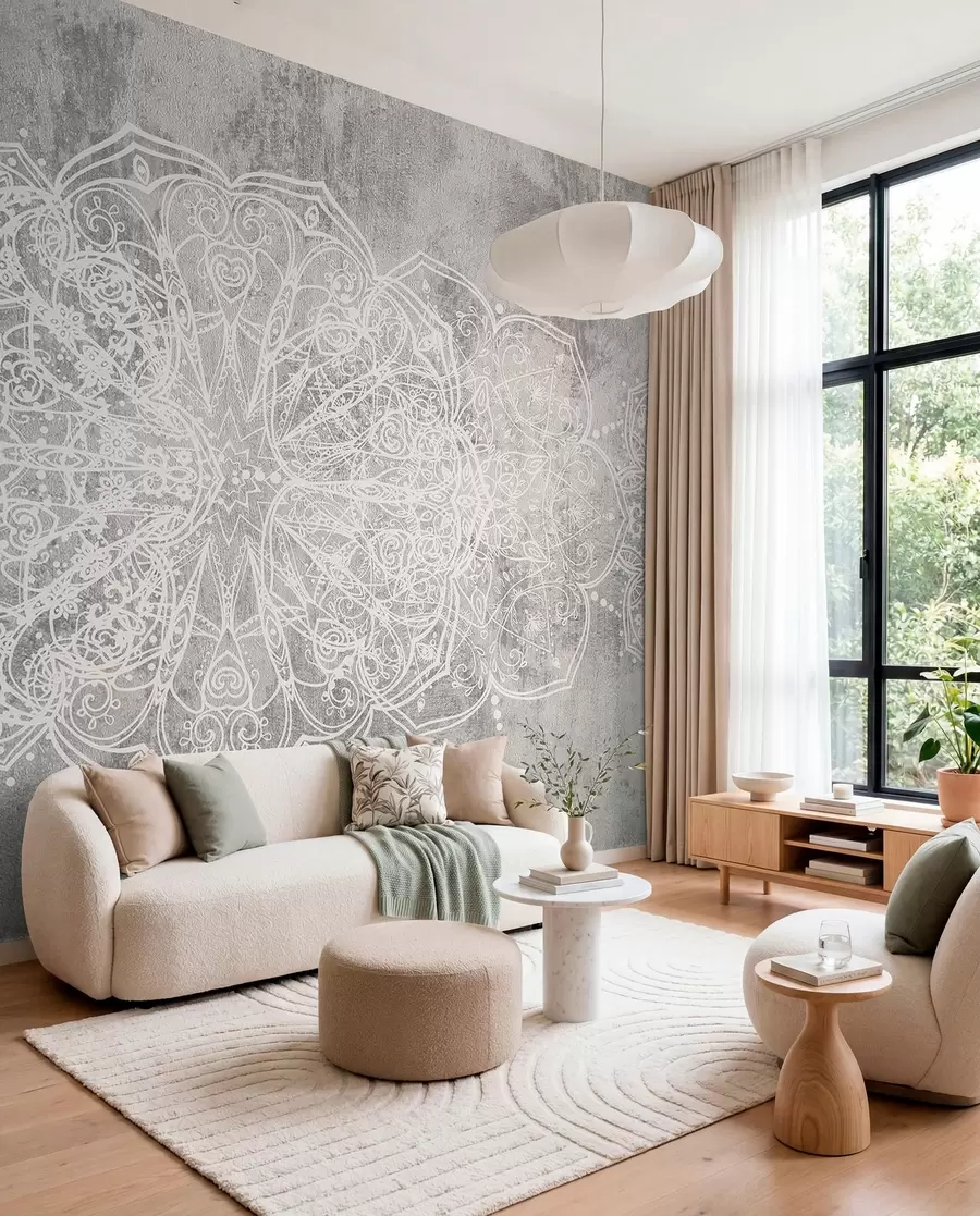 murales de pared Mandala de encaje plateado w08387