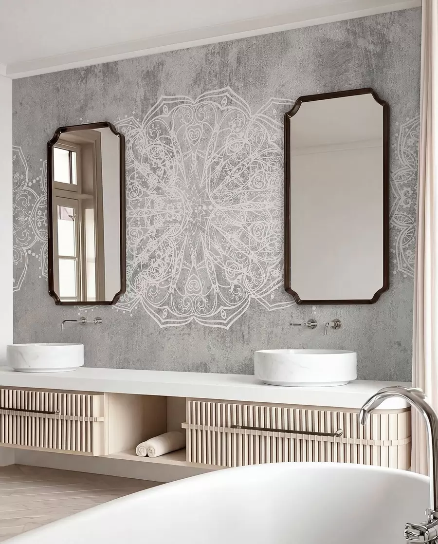 murales de pared Mandala de encaje plateado w08387