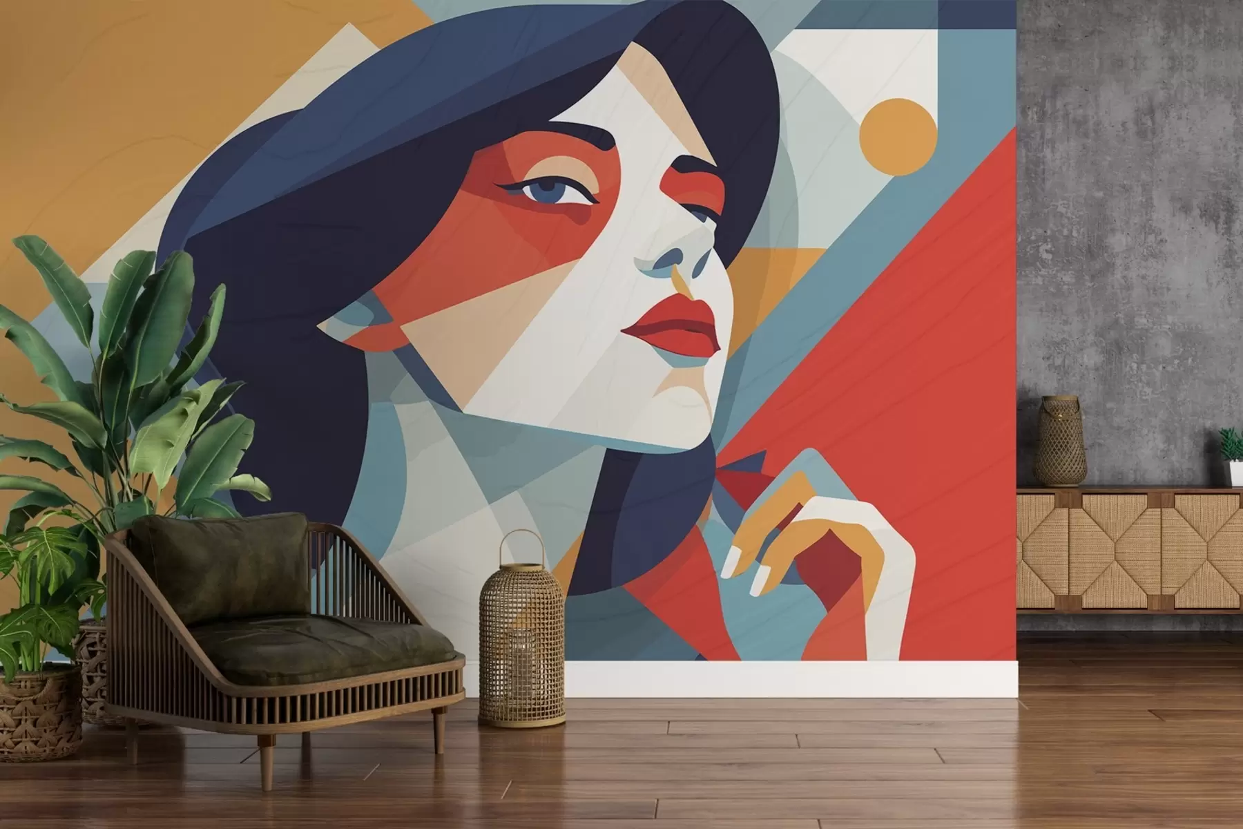 murales de pared Chica con detalles geométricos w02052