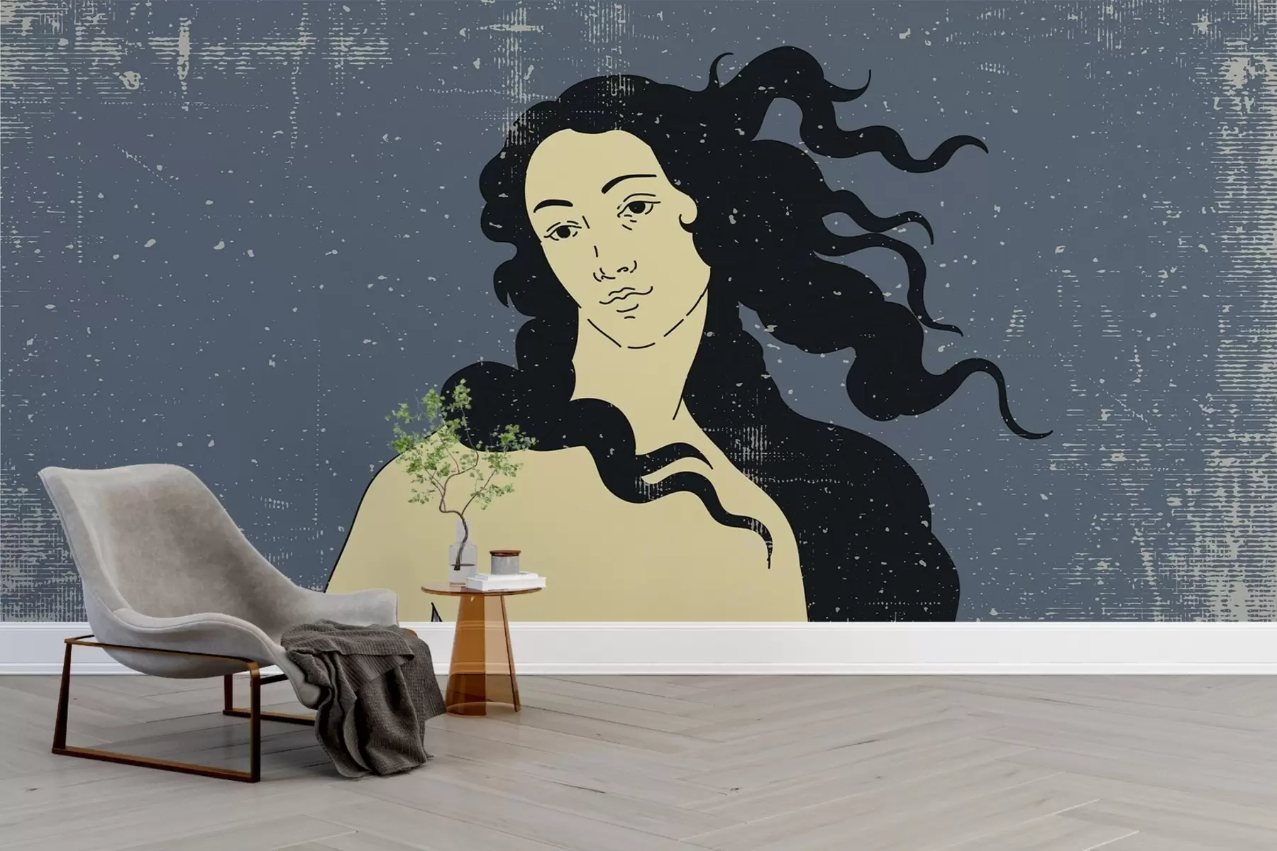 murales de pared Venus con textura retro sobre fondo azul w02054