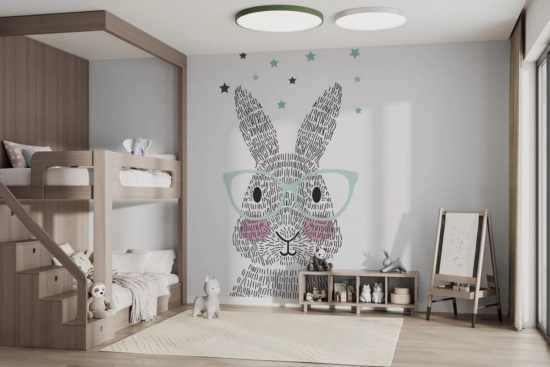 murales de pared Conejito listo con gafas elegantes w00159