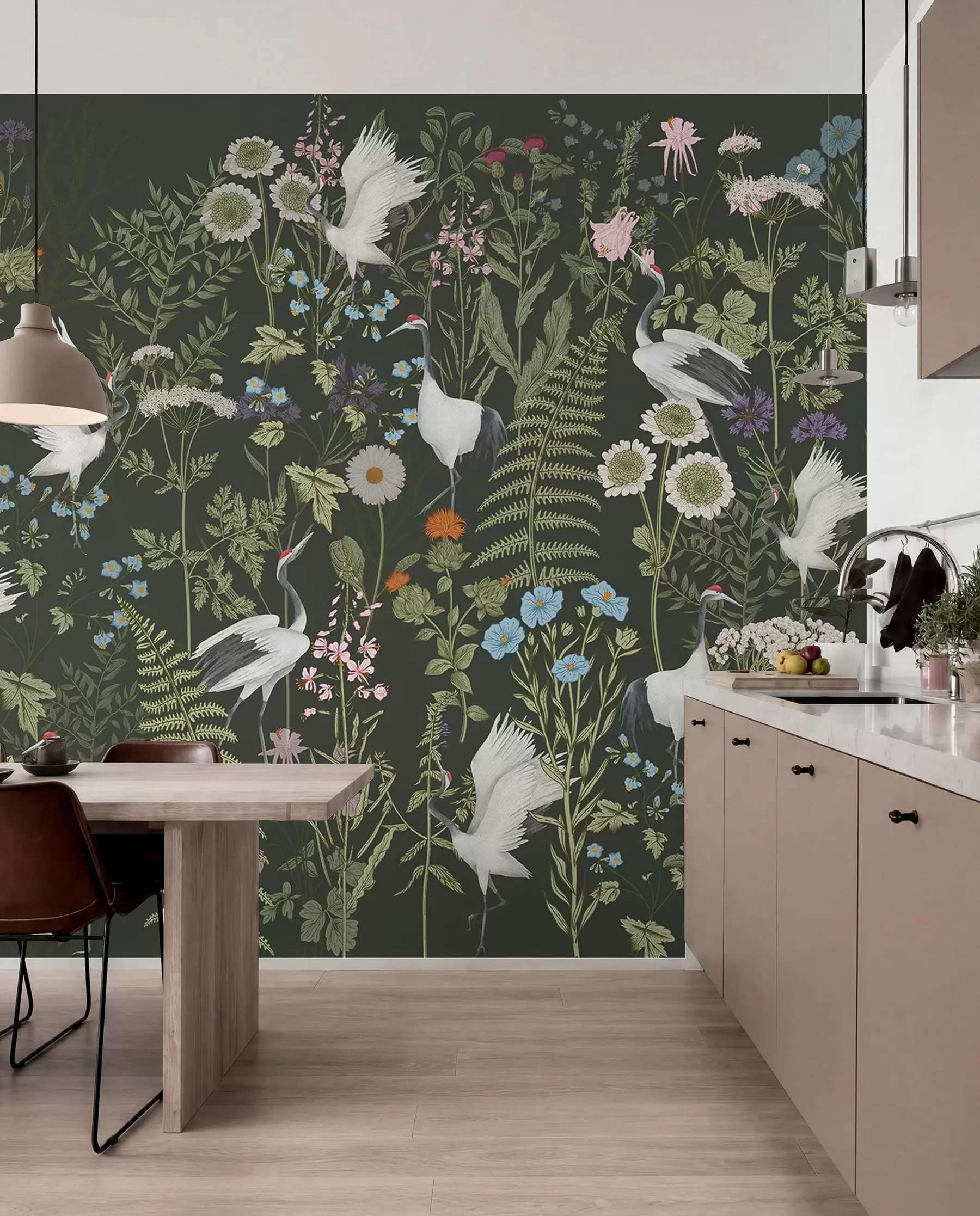 murales de pared Flora de prado sobre carbón w00380v2