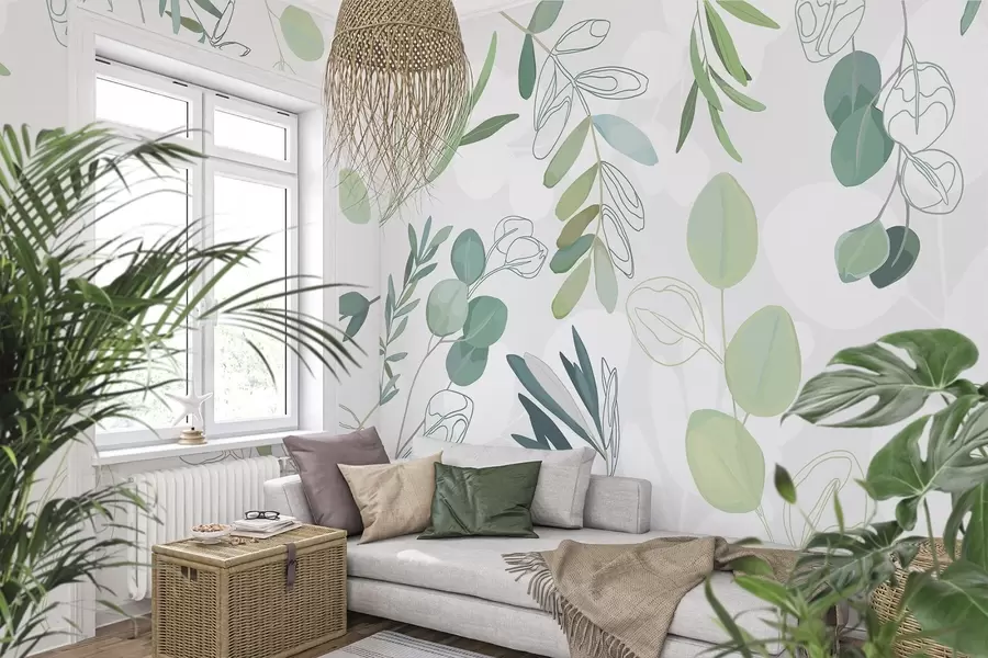 murales de pared Delicado verdor en tonos relajantes w00409