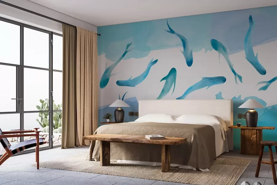 murales de pared Nadar en tranquilas aguas azules w00513