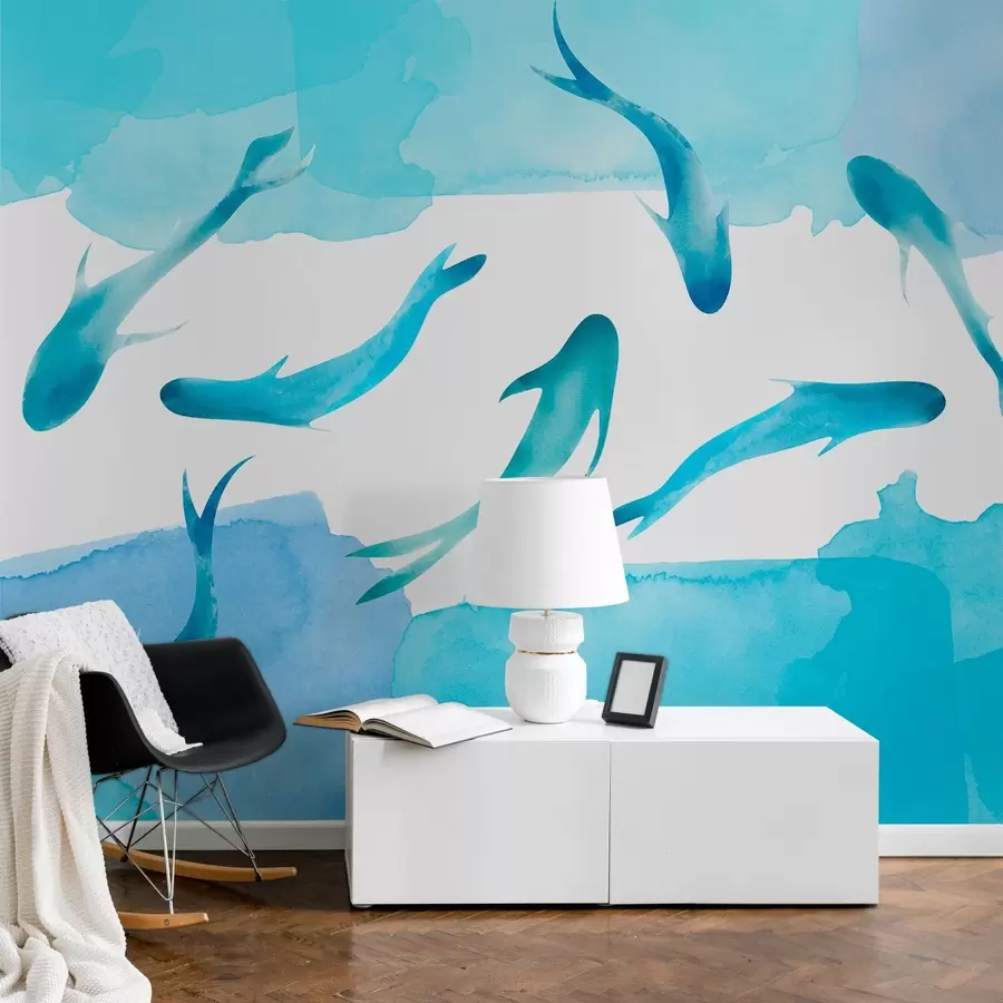 murales de pared Nadar en tranquilas aguas azules w00513