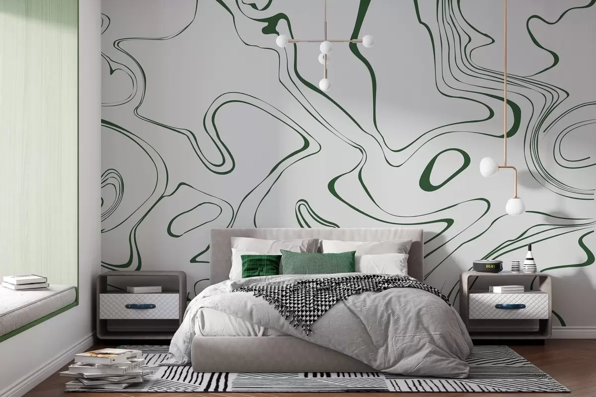 murales de pared Líneas fluidas en verde y blanco w00634v3