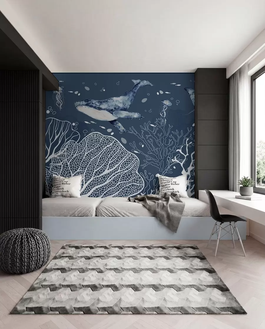 murales de pared Maravillas submarinas en azules serenos w00848v1