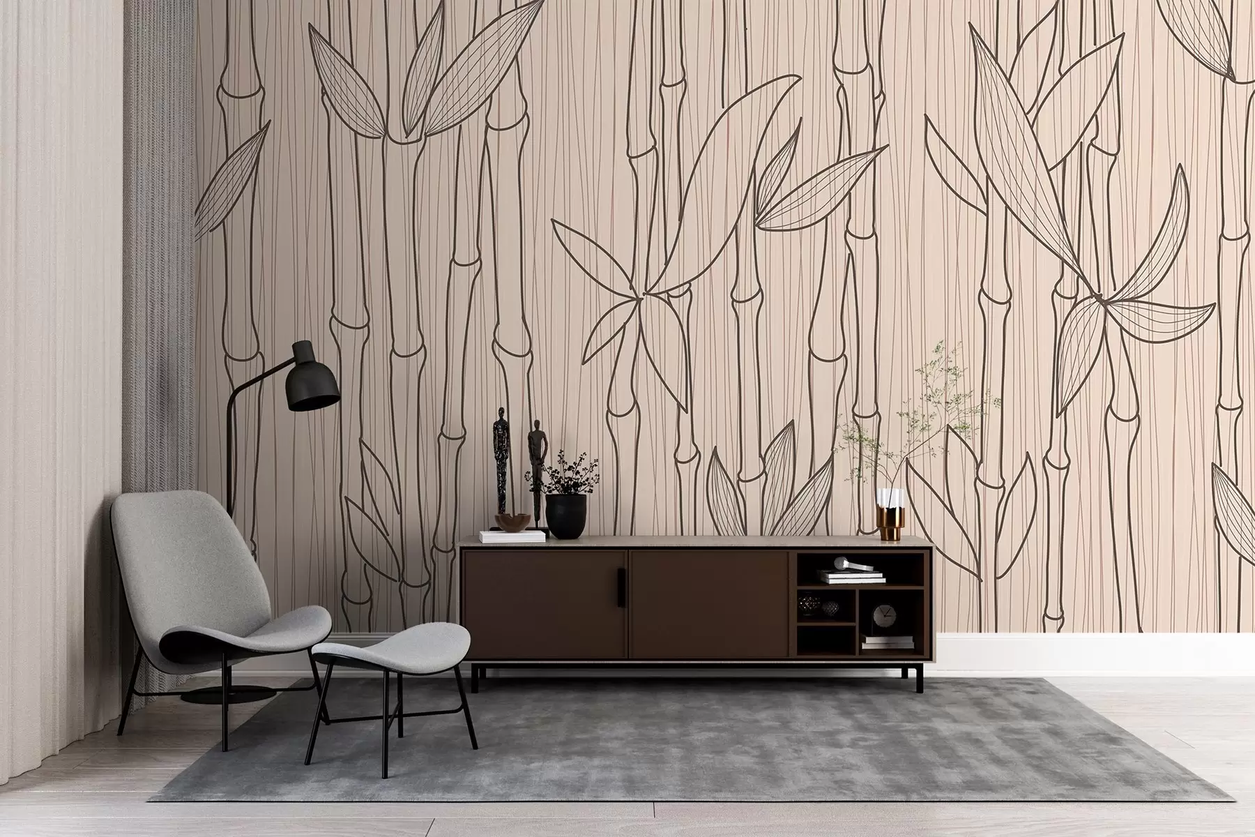 murales de pared Elegante motivo de bambú sobre fondo suave w00875v2