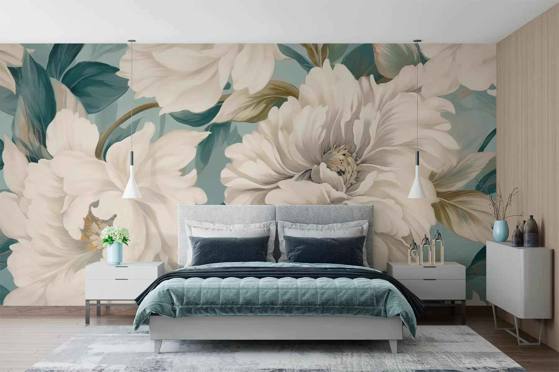 murales de pared Grandes flores blancas w02038