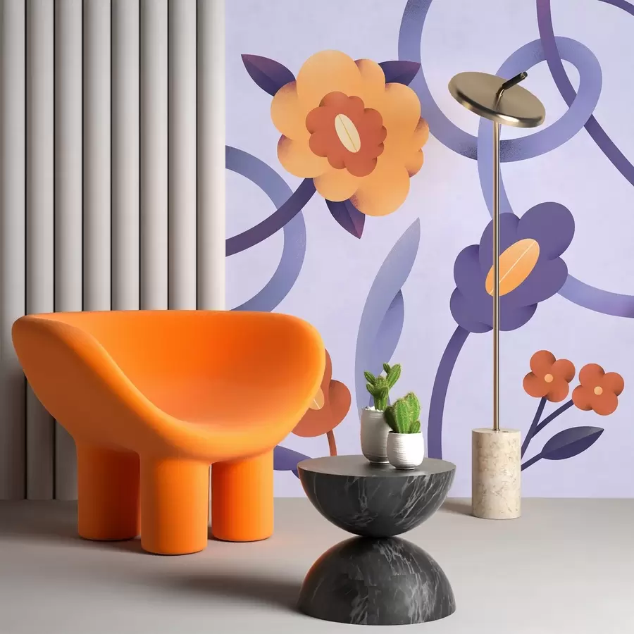 murales de pared Caprichoso diseño floral en tonos suaves u99198v2