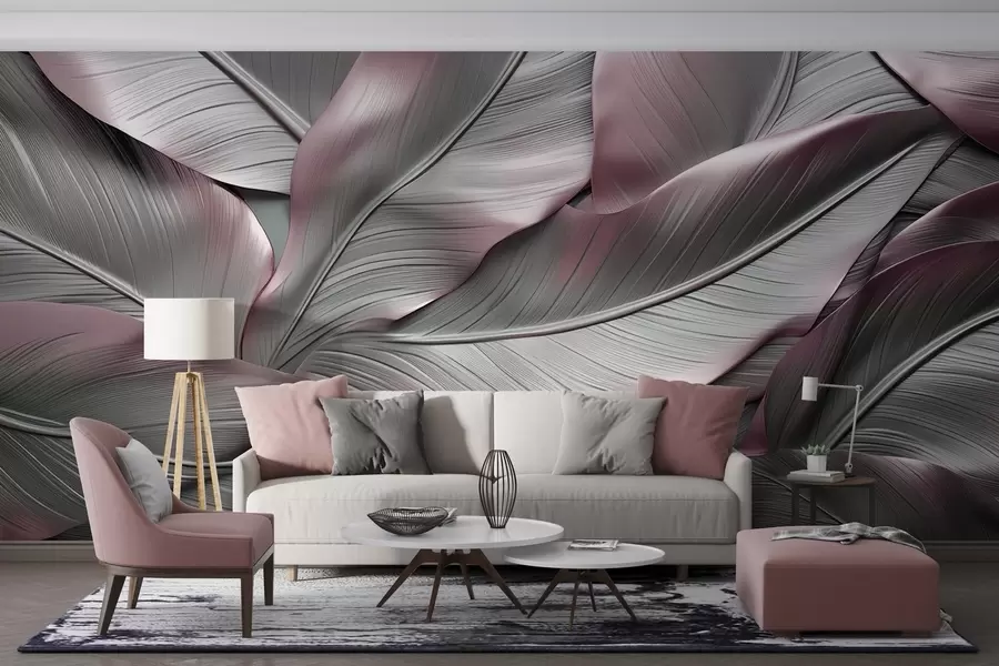 murales de pared Hojas de plátano volumétricas w08394v2