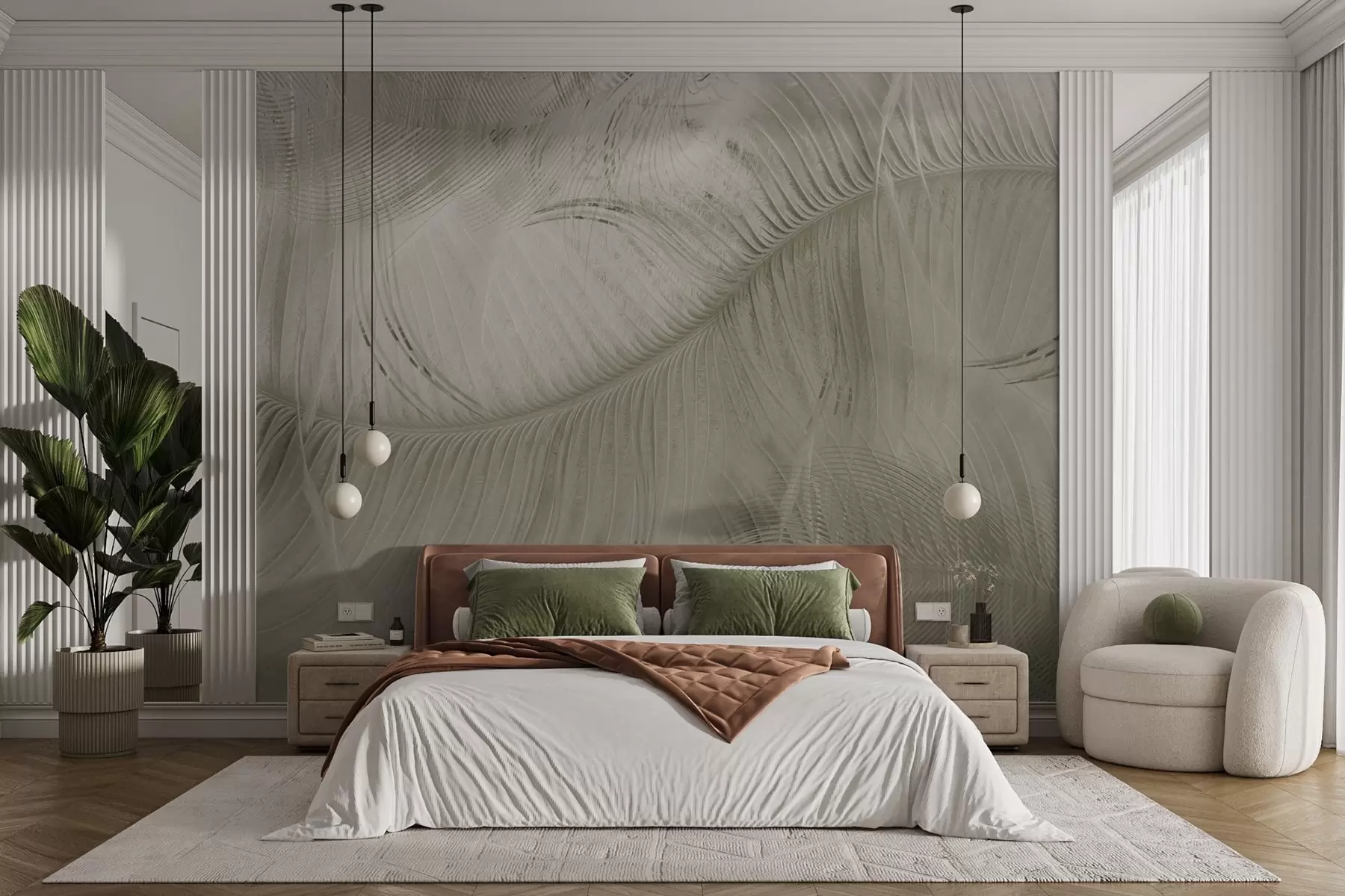 murales de pared Textura de pluma ligera en tonos verdes w02072v2