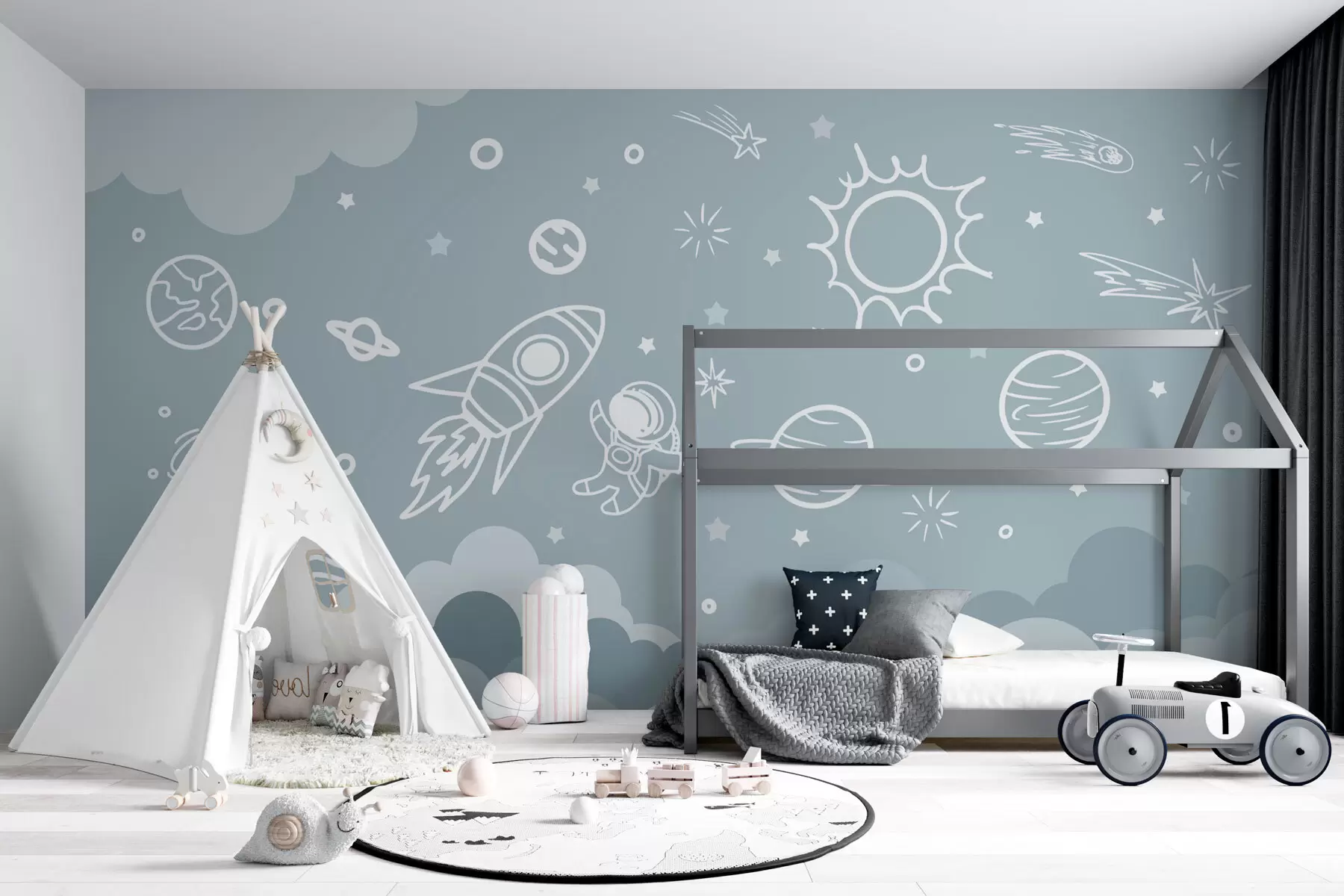 murales de pared Planeta espacial y astronauta w02104v1