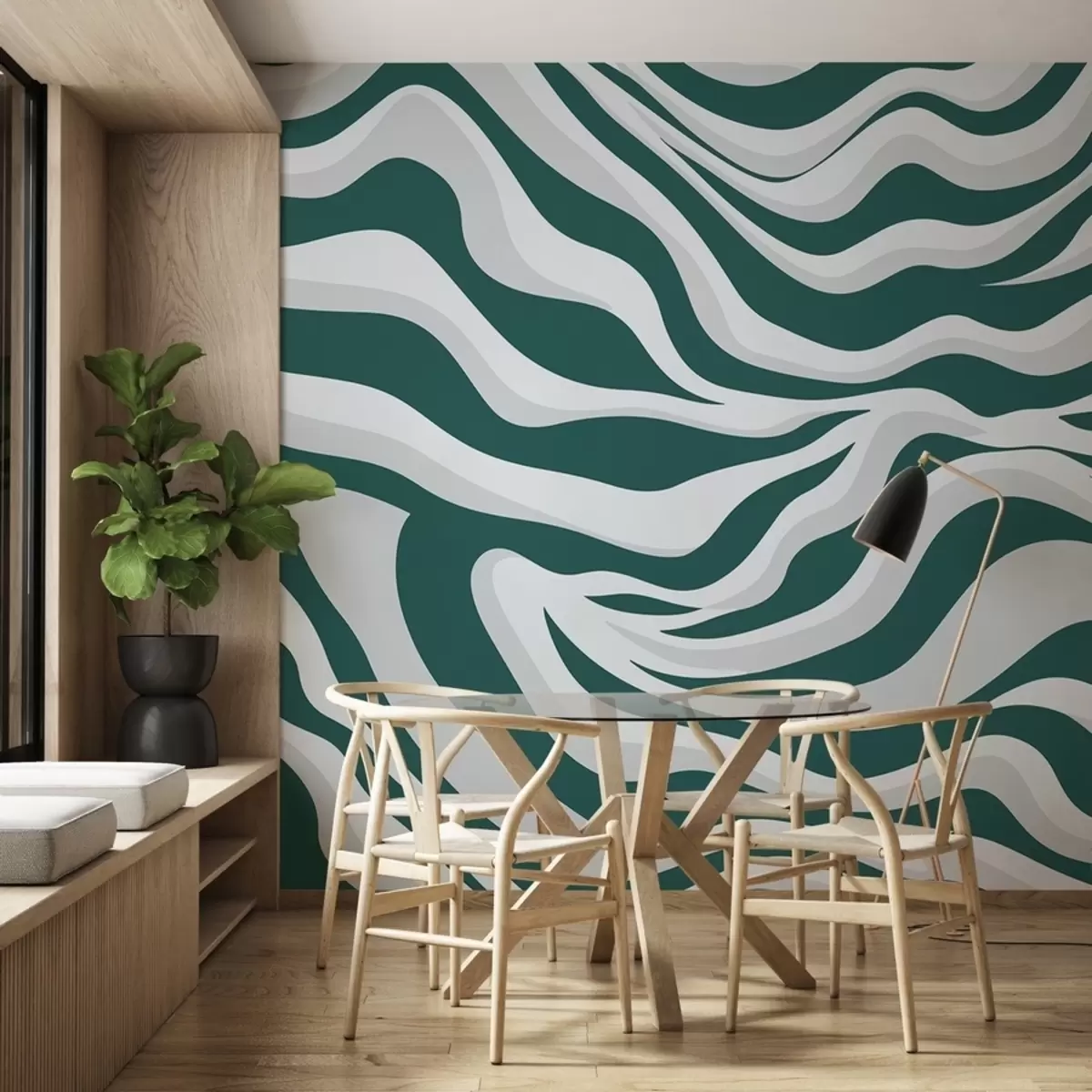 murales de pared Líneas onduladas de tres colores w02109v2