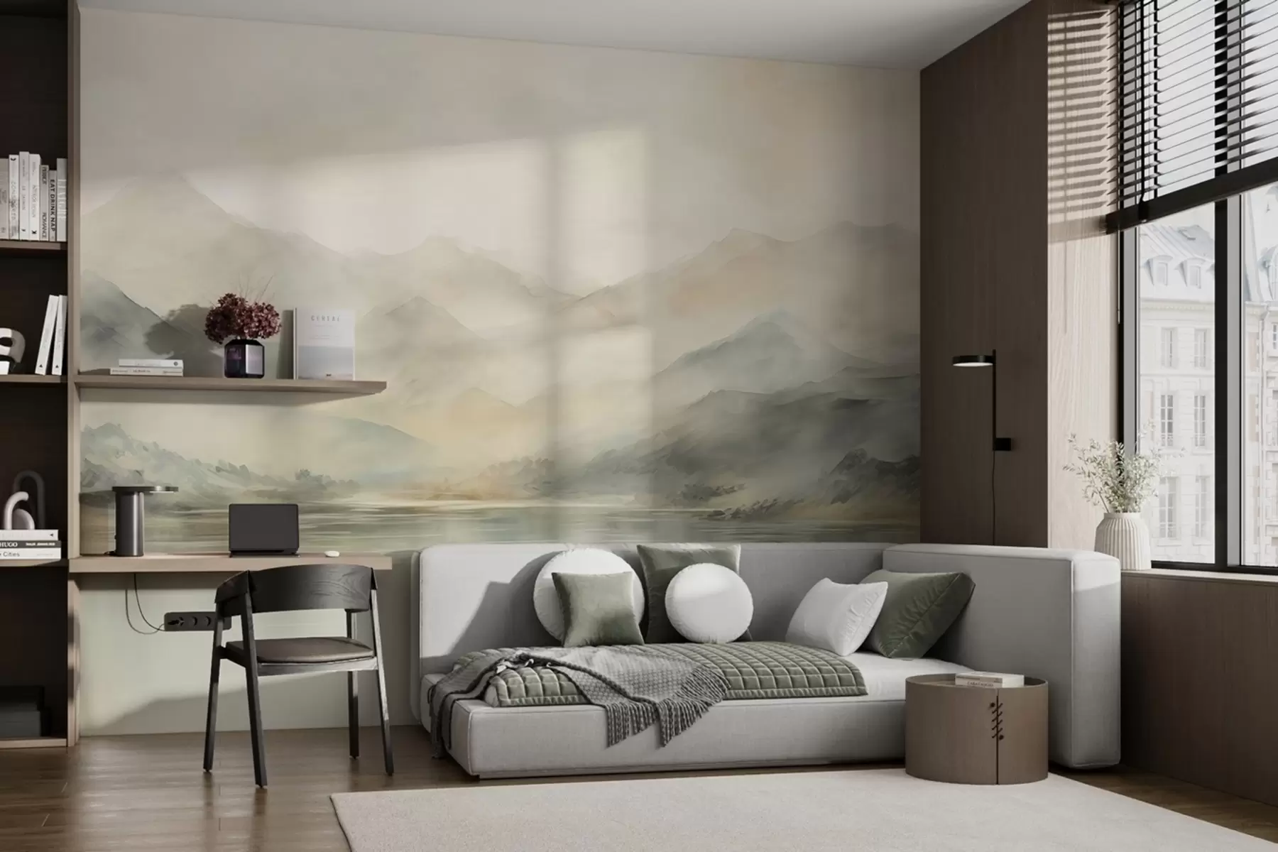 murales de pared Paisaje de montaña pintado a la acuarela w02115