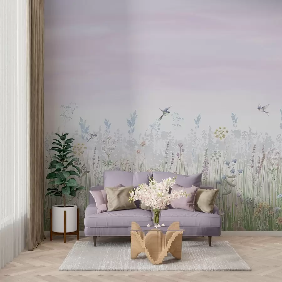 murales de pared Flores silvestres vintage y cielo degradado w02192v1