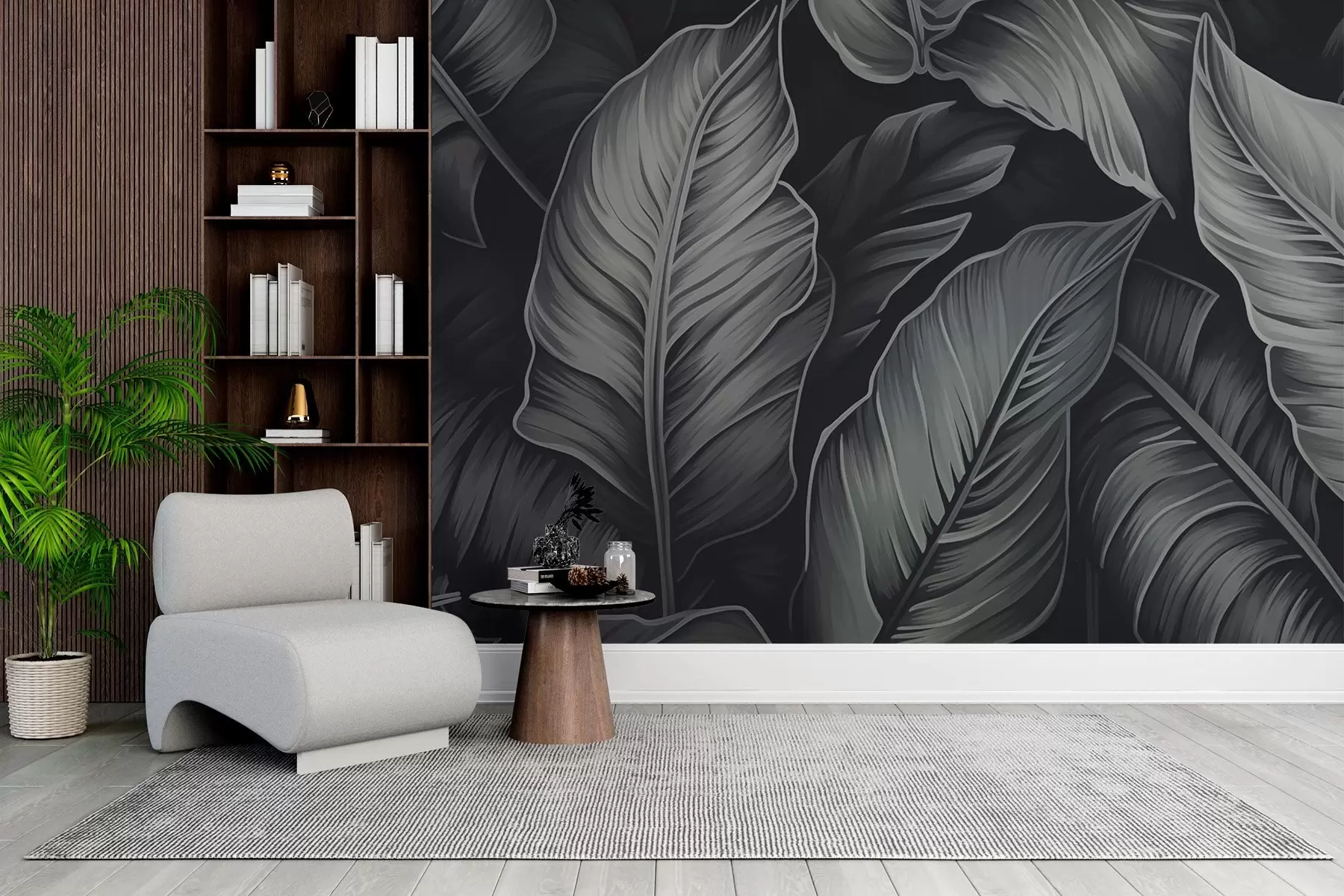 murales de pared Hojas de plátano monocromas w02158