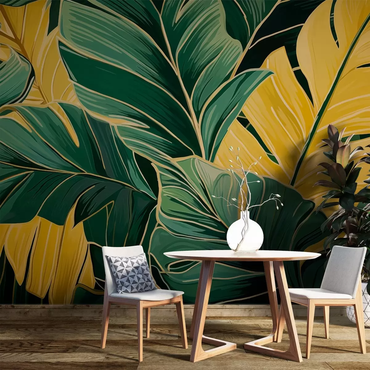 murales de pared Hojas tropicales amarillas y verdes w02165