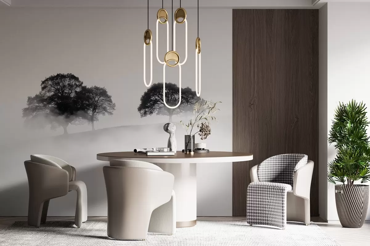 murales de pared Árboles en la colina, minimalismo, naturaleza, blanco y negro w02148