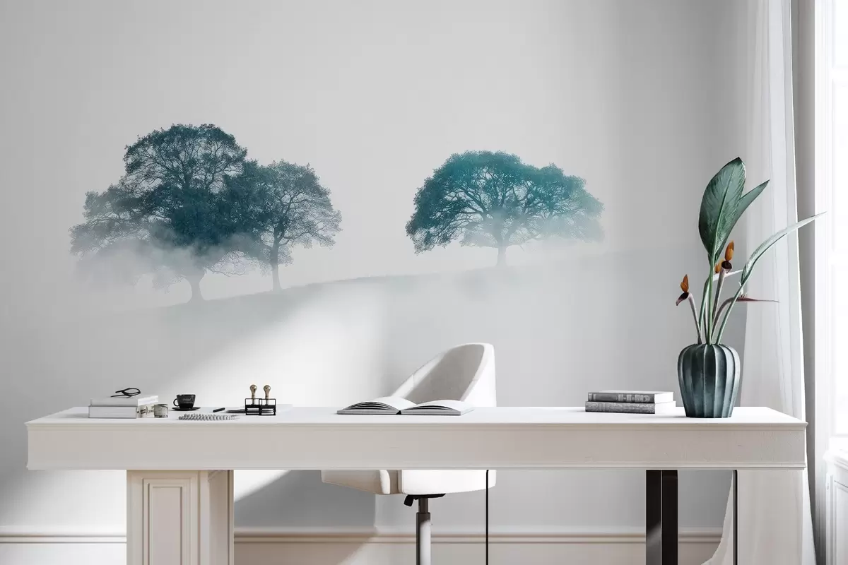 murales de pared Árboles en la colina, minimalismo, naturaleza, paleta de colores azules  w02148v1