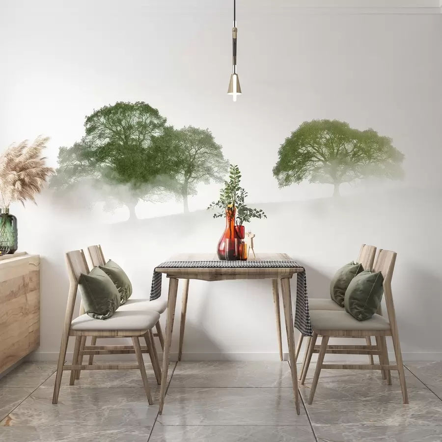 murales de pared Árboles en la colina, minimalismo, naturaleza, paleta de colores verdes  w02148v2